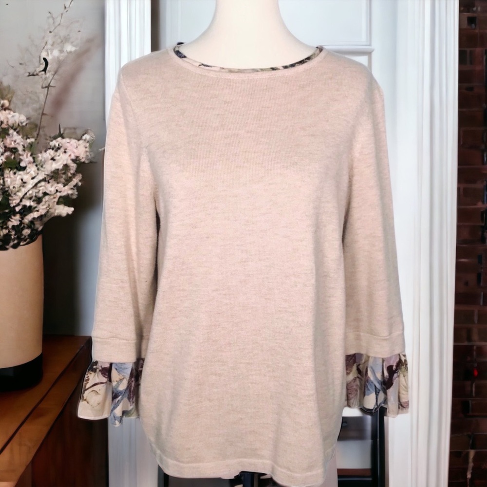 CHICO’S Pretty Floral Trim Sweater